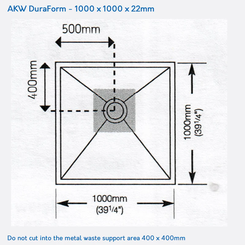 AKW DuraForm Wet Room Shower Tray Former Kit for TILED floors: 1000 x 1000 x 22mm - Image 3