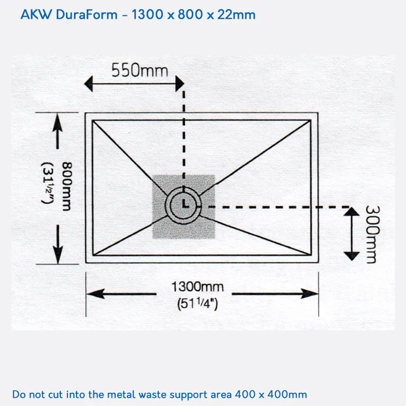 AKW DuraForm Wet Room Shower Tray Former Kit for TILED Floors: 1300 x 800 x 22mm - Image 3