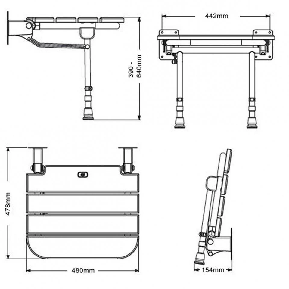 AKW Medicare Fold Up Wooden Slatted Shower Seat with Support Legs - Image 3