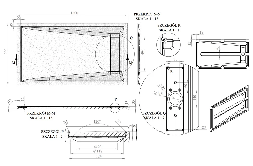Roman Stone Solid Surface Infinity Slate Effect Shower Tray - 1600 x 900 x 35mm - Image 5