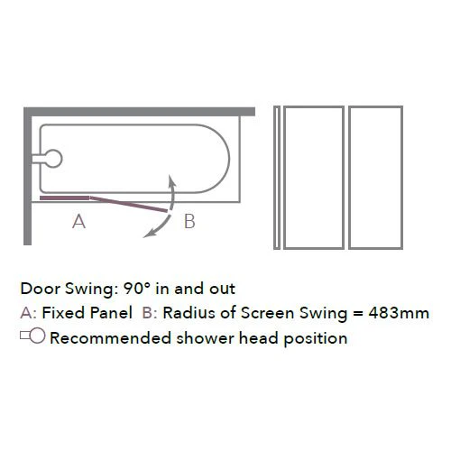 Merlyn 6mm 2 Panel Folding Square Bath Screen - MB3B - Image 2