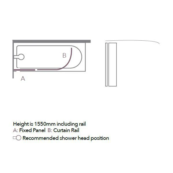 Merlyn 6mm Inline Panel Bath Screen & Curtain Rail - MB5 - Image 2