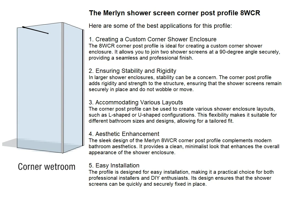 Merlyn Ionic Shower Screen Corner Profile - 2000mm - Image 4