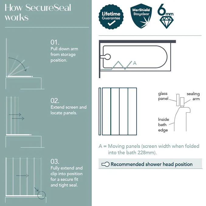 Merlyn SecureSeal 4 Fold Bath Screen - Image 2