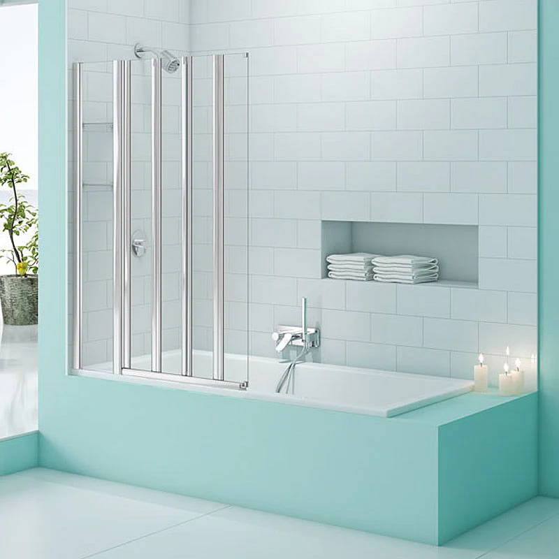 Merlyn SecureSeal 4 Fold Bath Screen with Fixed Panel & Shelves