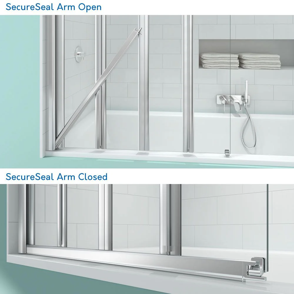 Merlyn SecureSeal 4 Fold Bath Screen with Fixed Panel & Shelves - Image 4