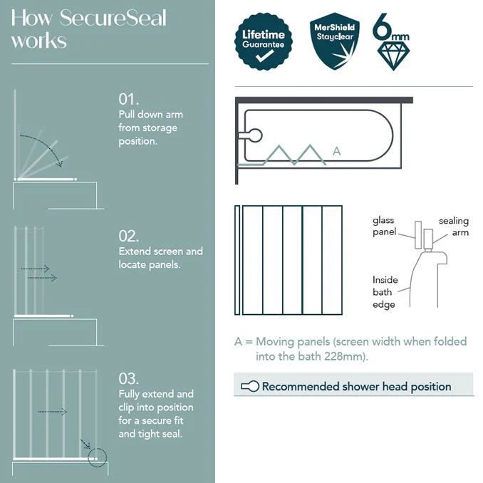 Merlyn SecureSeal 5 Fold Bath Screen - Image 2