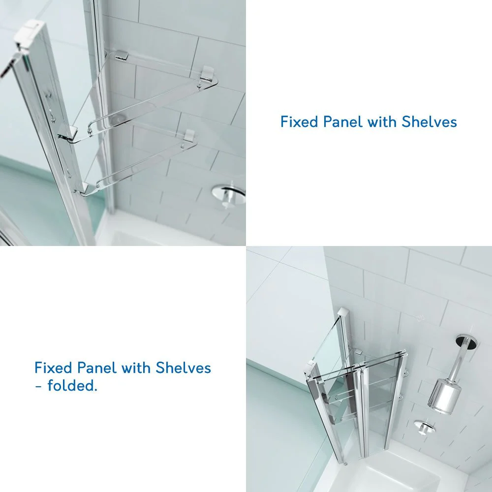 Merlyn SecureSeal 5 Fold Bath Screen with Fixed Panel & Shelves - Image 3