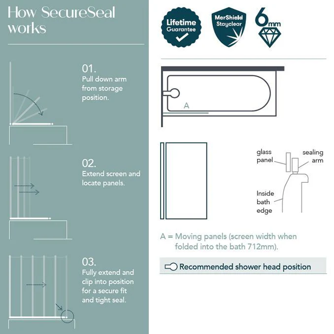 Merlyn SecureSeal Single Panel Bath Screen - Image 2