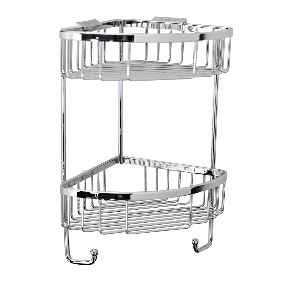 Roman Double Corner Hanging Shower Basket with Hooks
