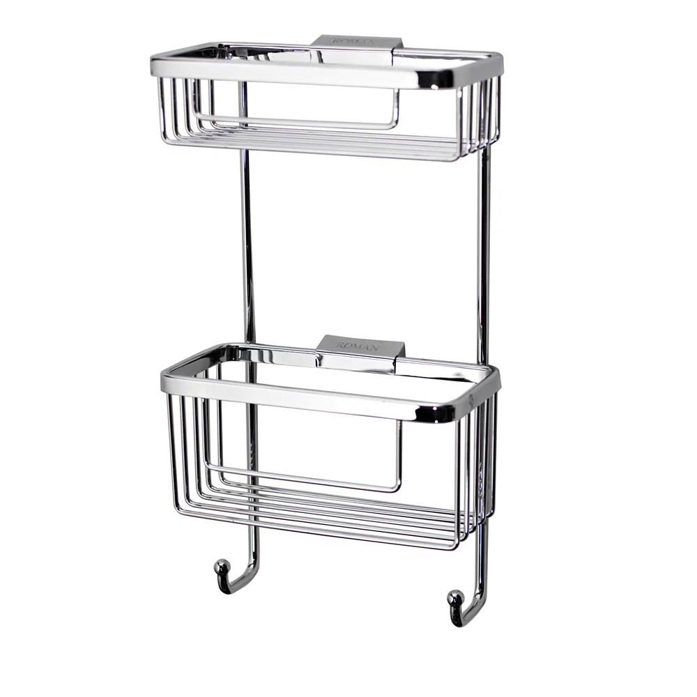 Roman Double Rectangular Hanging Shower Basket with Hooks