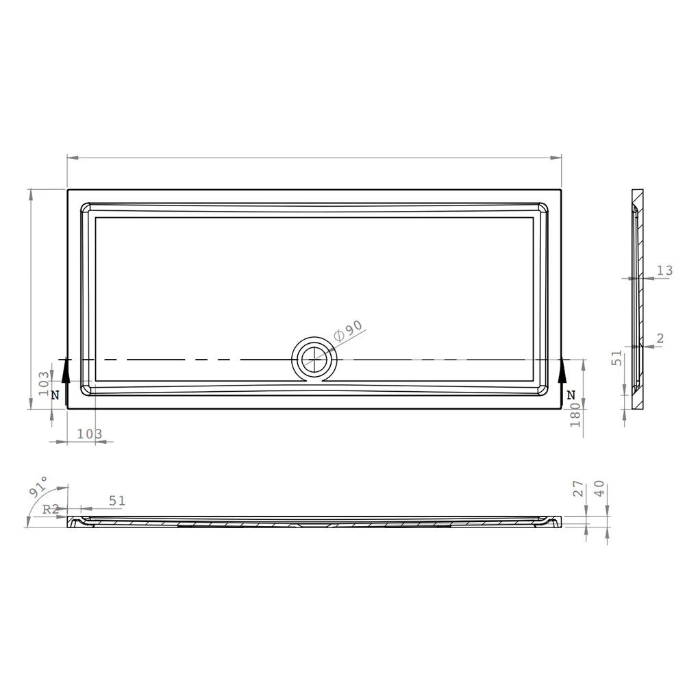 Roman Stone Solid Surface Anti Slip Shower Tray - 800 x 700 x 40mm - Image 3
