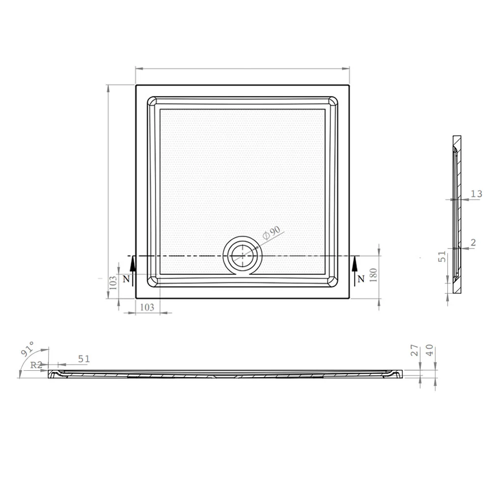 Roman Stone Solid Surface Anti Slip Shower Tray - 800 x 800 x 40mm - Image 3