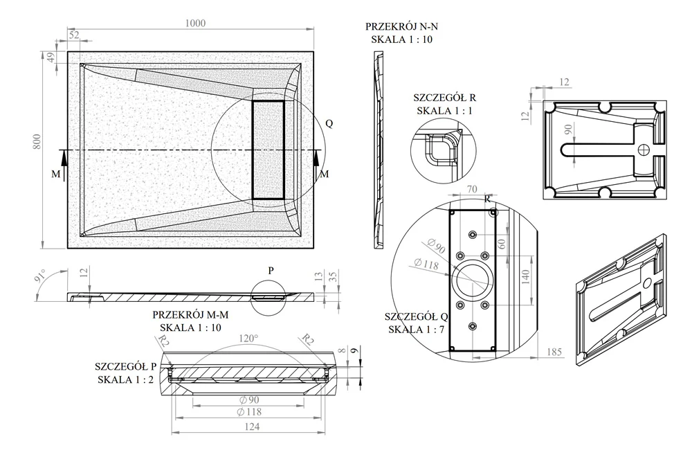 Roman Stone Solid Surface Infinity Slate Effect Shower Tray - 1000 x 800 x 35mm - Image 5