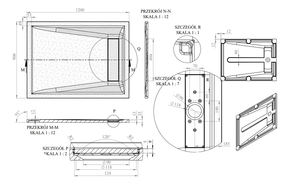 Roman Stone Solid Surface Infinity Slate Effect Shower Tray - 1200 x 900 x 35mm - Image 5