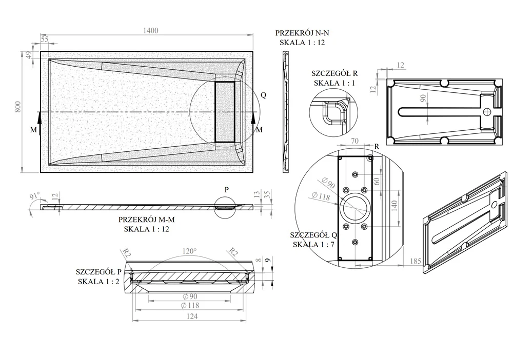 Roman Stone Solid Surface Infinity Slate Effect Shower Tray - 1400 x 800 x 35mm - Image 5