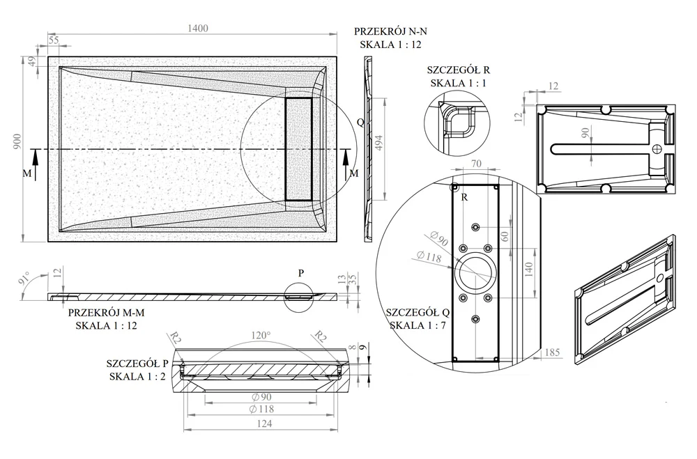 Roman Stone Solid Surface Infinity Slate Effect Shower Tray - 1400 x 900 x 35mm - Image 5