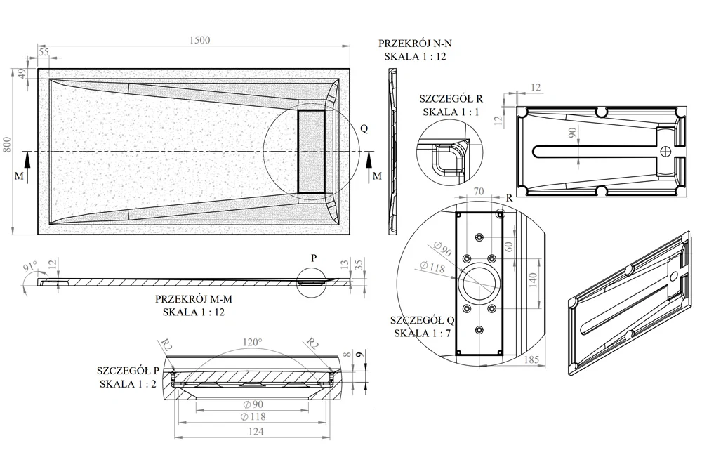 Roman Stone Solid Surface Infinity Slate Effect Shower Tray - 1500 x 800 x 35mm - Image 5