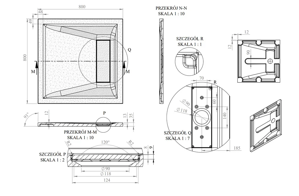Roman Stone Solid Surface Infinity Slate Effect Shower Tray - 800 x 800 x 35mm - Image 3