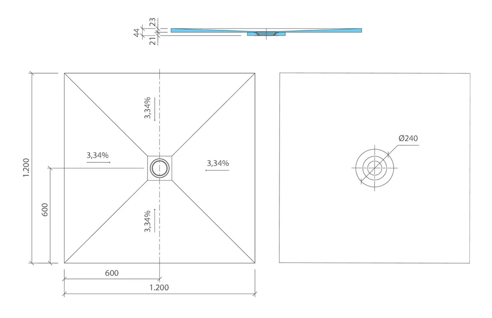 wedi Fundo Ligno Plus Shower Tray Former - 1200 x 1200 x 23mm - CENTRE Drain - Image 3