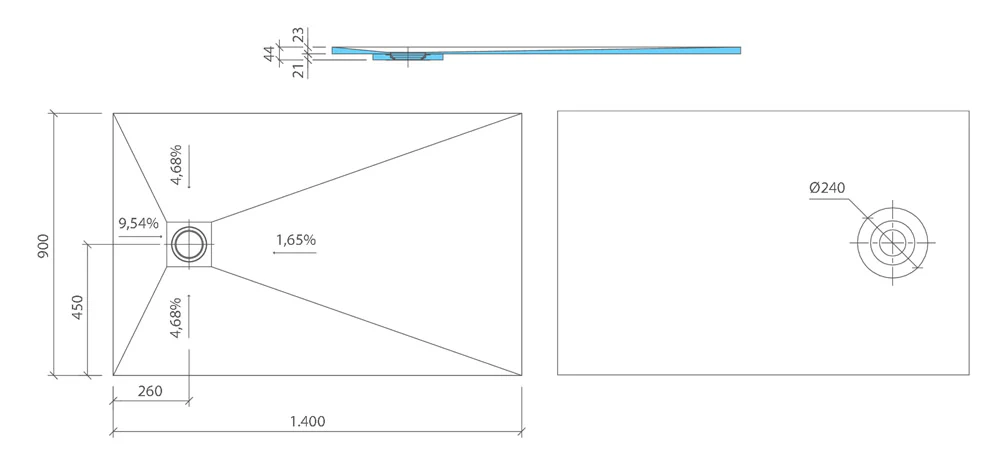 wedi Fundo Ligno Plus Shower Tray Former - 1400 x 900 x 23mm - OFFSET Drain - Image 3