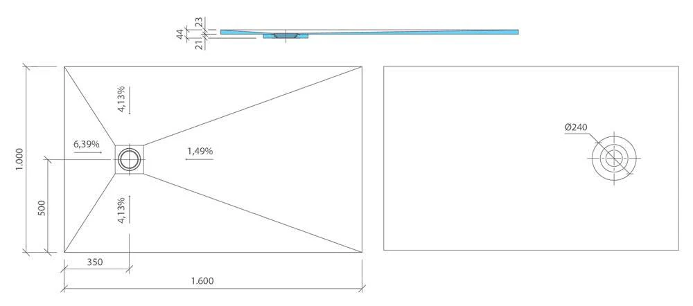 wedi Fundo Ligno Plus Shower Tray Former - 1600 x 1000 x 23mm - OFFSET Drain - Image 3