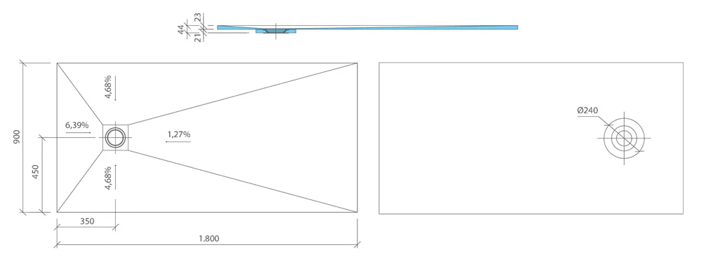 wedi Fundo Ligno Plus Shower Tray Former - 1800 x 900 x 23mm - OFFSET Drain - Image 3