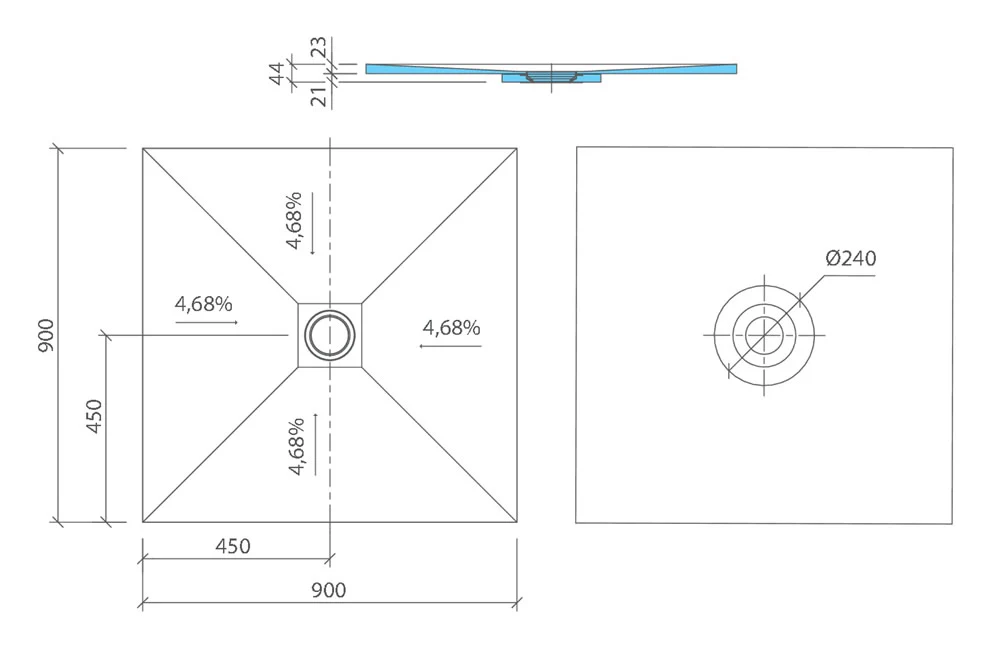 wedi Fundo Ligno Plus Shower Tray Former - 900 x 900 x 23mm - CENTRE Drain - Image 3