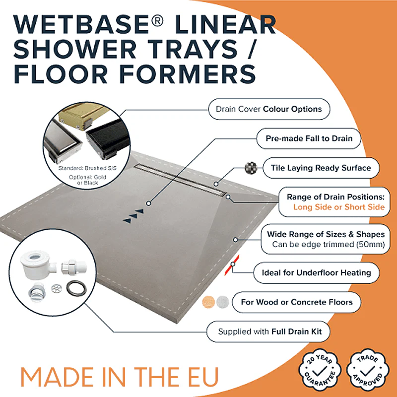 WetBase® Linear Universal Wet Room Walk In Shower Tray with Reversible Cover - 1700 x 1000 x 30mm - Image 3