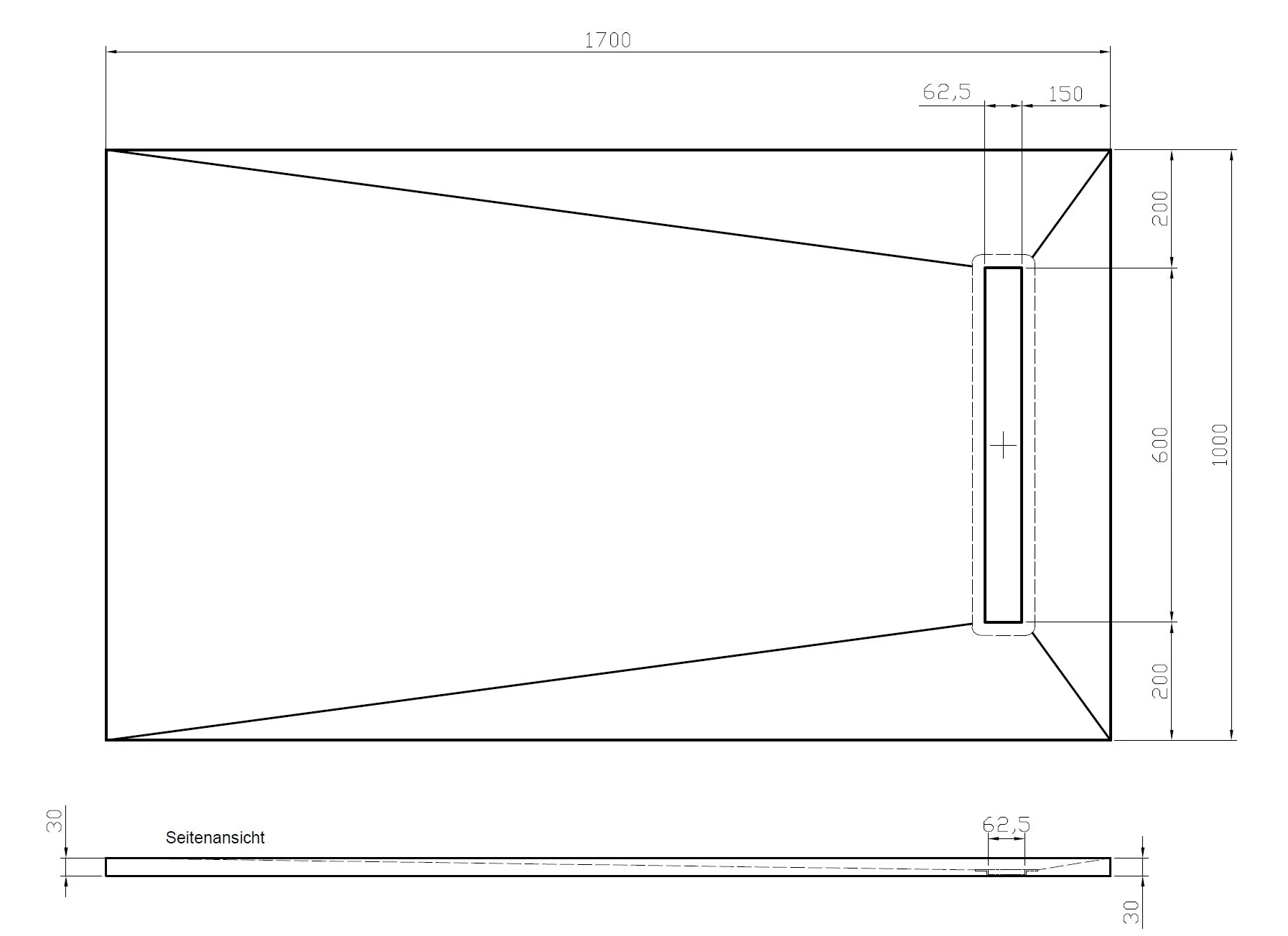 WetBase® Linear Universal Wet Room Walk In Shower Tray with Reversible Cover - 1700 x 1000 x 30mm - Image 5