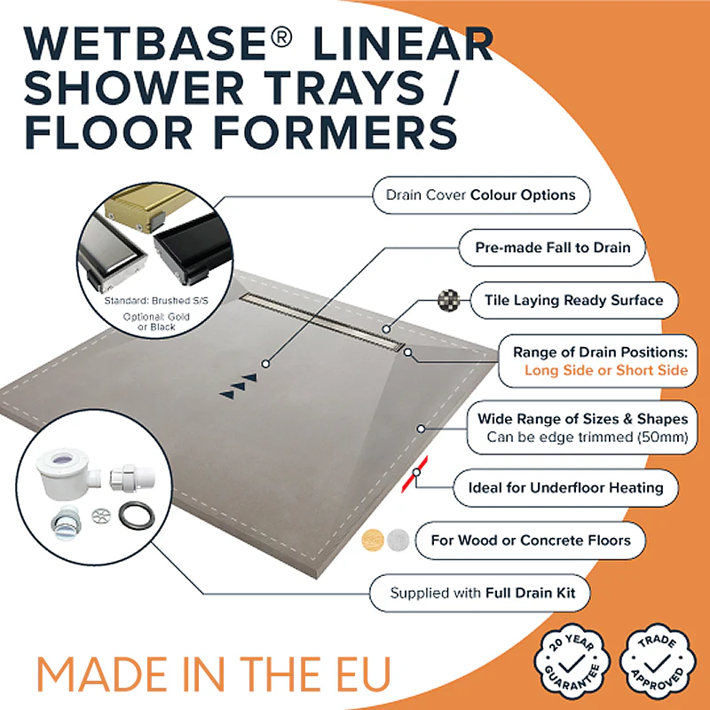 WetBase® Linear Universal Wet Room Walk In Shower Tray with Reversible Cover - 900 x 1500 x 30mm SIDE - Image 3