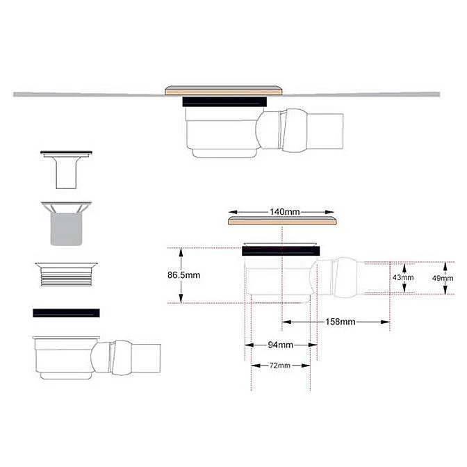 WetBase® Wet Room Walk In Shower Tray Kit - LEFT CORNER DRAIN - 1200 x 900 x 20mm - Image 4