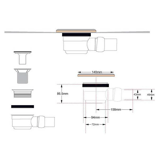 WetBase® Wet Room Walk In Shower Tray Kit - OFFSET DRAIN - 1200 x 900 x 20mm - Image 4